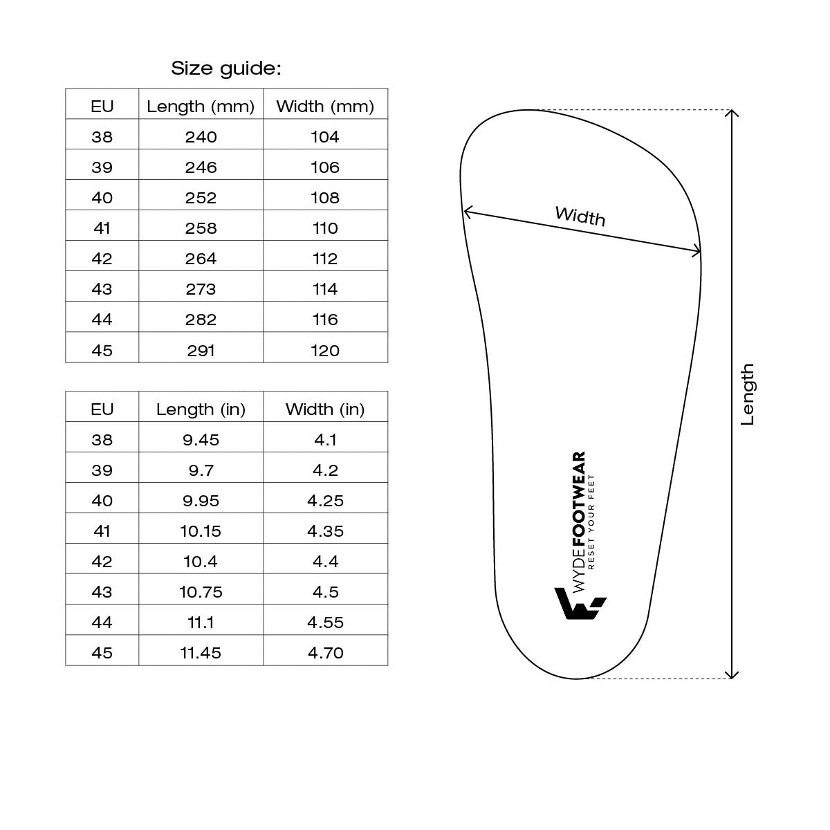 Size Guide | Wyde Footwear